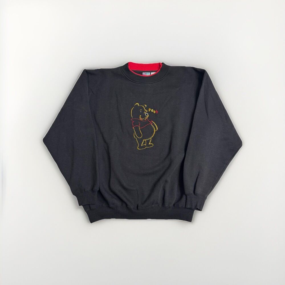 Vintage 90s Winnie Pooh Disney Sweatshirt Sz XL Black Red Double Collar Crewneck